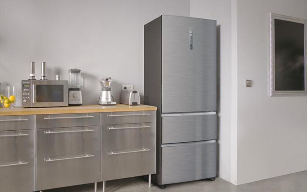 "HAIER - Frigorifero combinato HTOPMNE7193 Classe E 450 lt-Platino, Stainless steel"