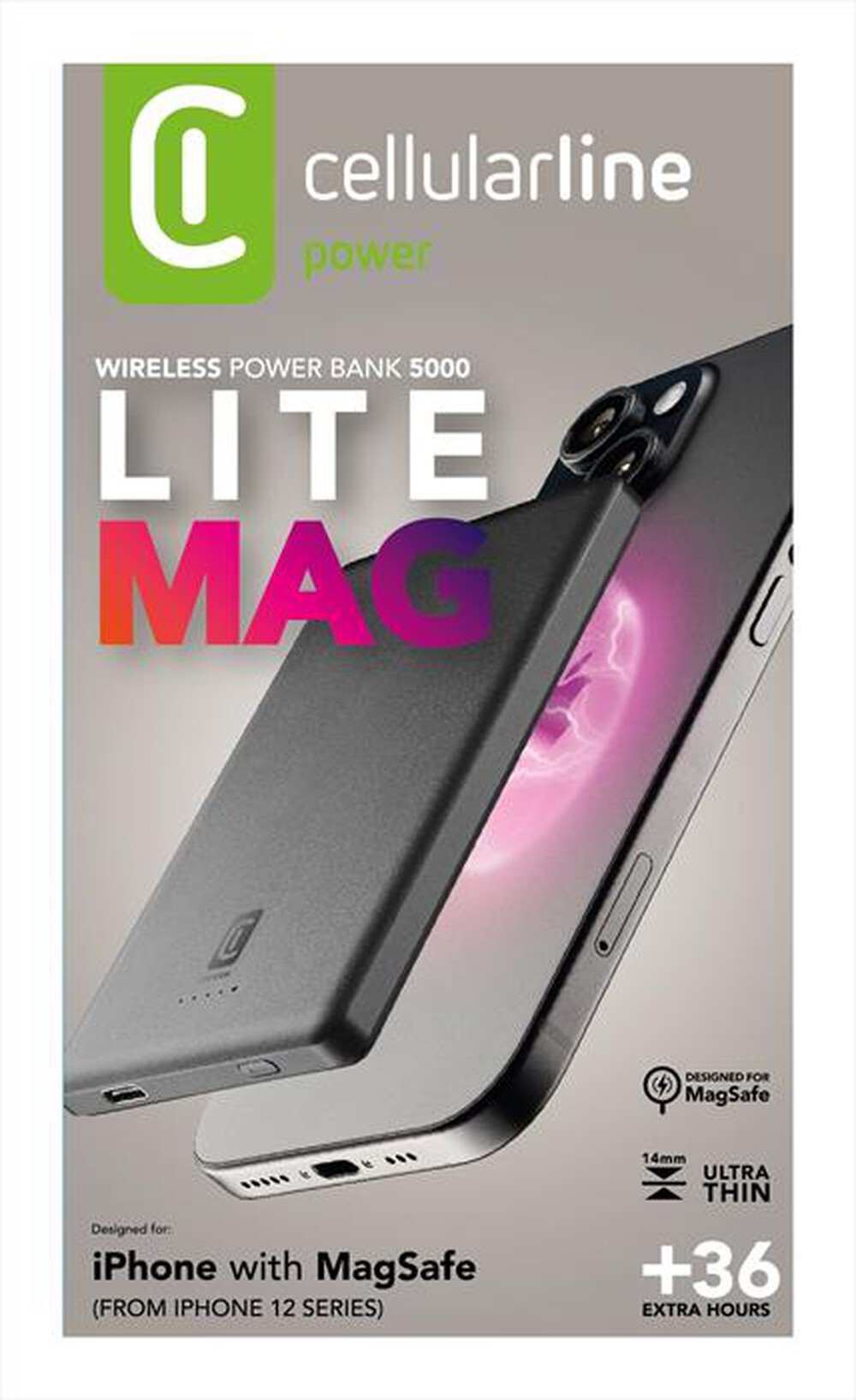 "CELLULARLINE - Power bank PBMAGSLIM5000WIRD-Grigio"
