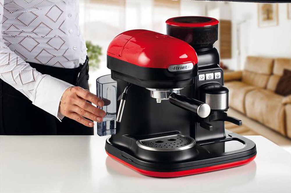 "ARIETE - 1318 Moderna Macchina da caffè con macinacaffè-Rosso/Nero"