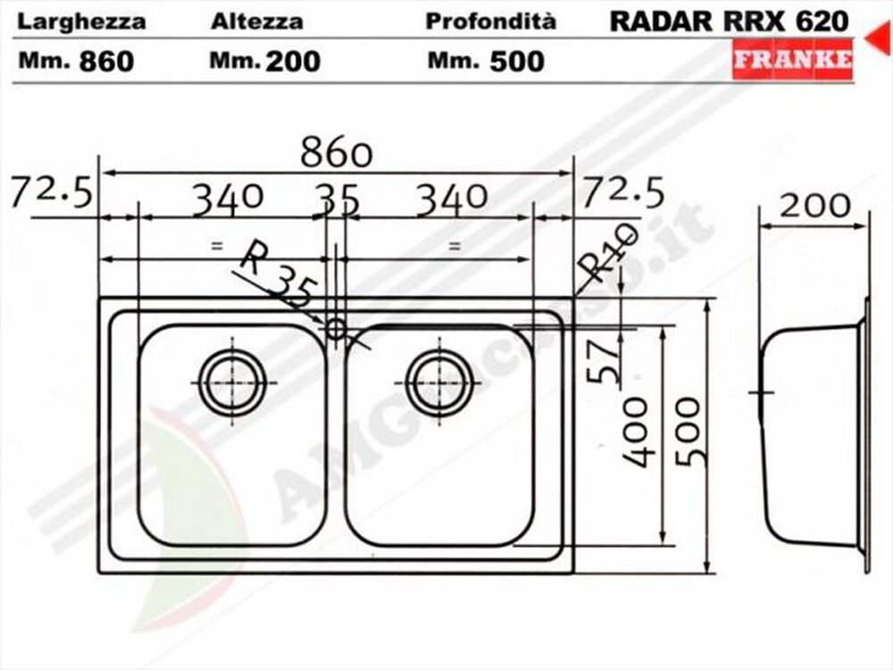 Immagine del prodotto FRANKE - Lavello lineare Radar RRX620 2 vasche-Acciaio inox
