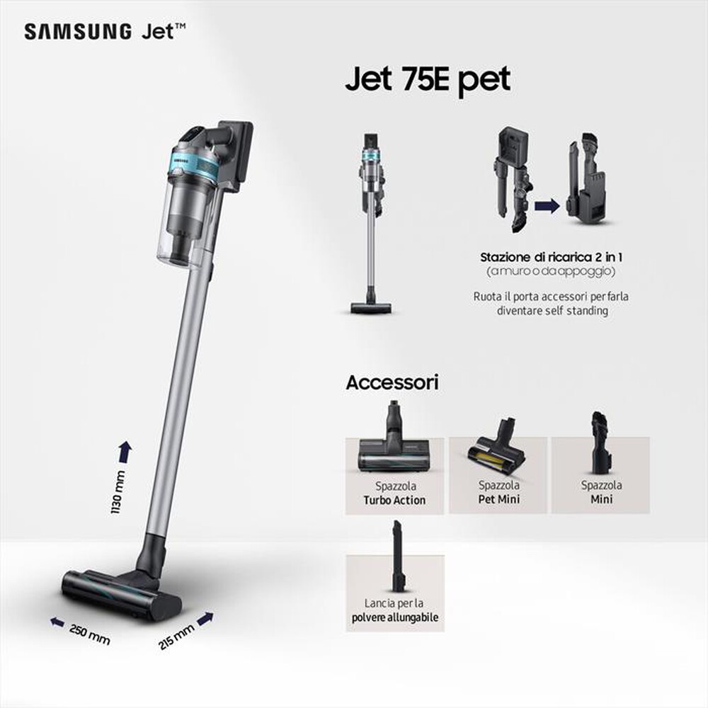 "SAMSUNG - Scopa elettrica JET 75E PET VS20B75AGR1-TEAL MINT"