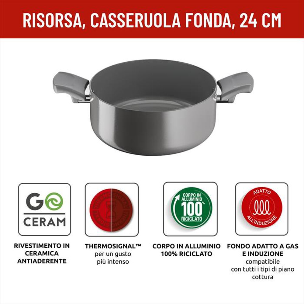 Immagine del prodotto LAGOSTINA - Risorsa Casseruola fonda 2 maniglie cm 24 ceramica-Grigio
