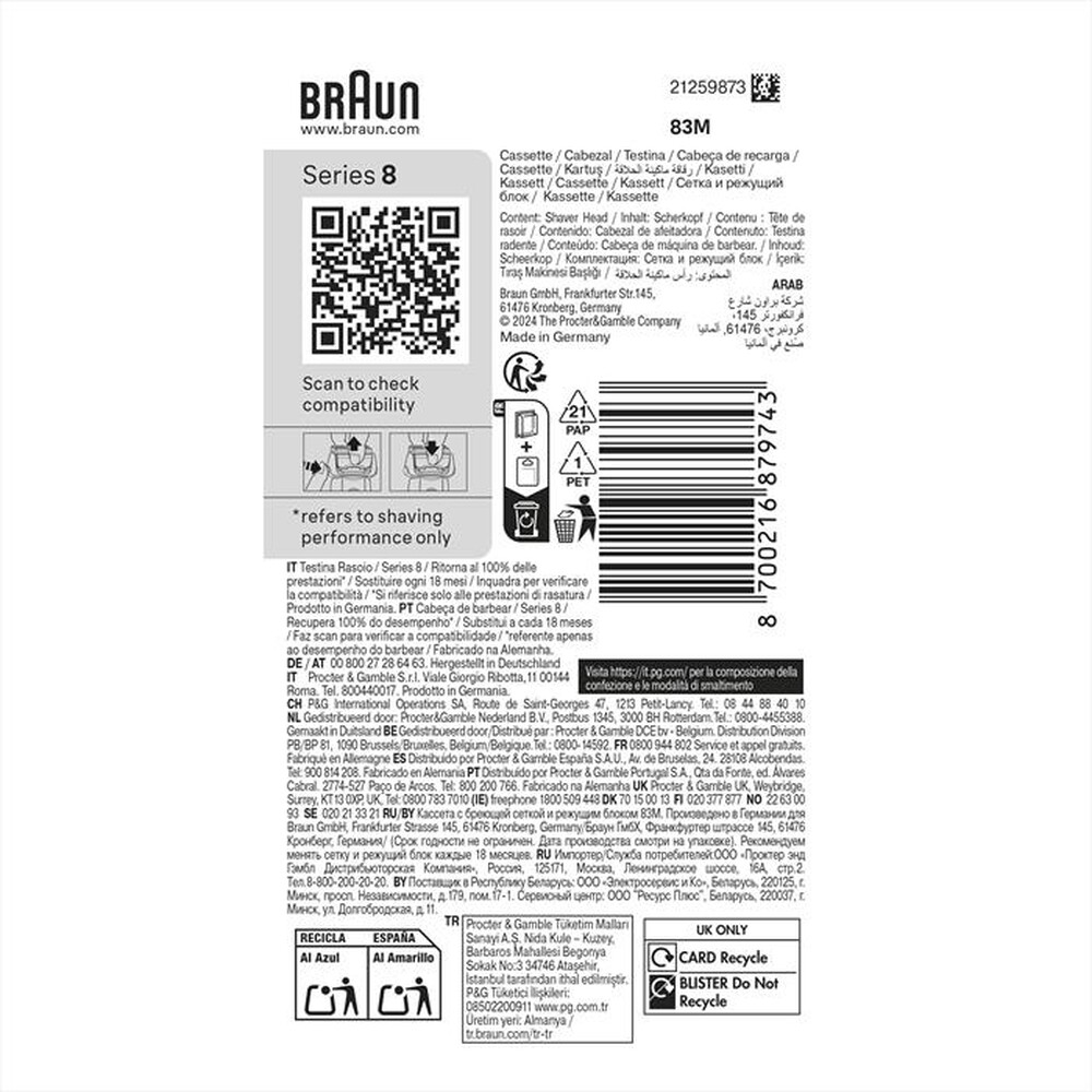 Immagine del prodotto BRAUN - Testina di Ricambio ORIGINALE MALHRREMKP 83M-GRIGIO