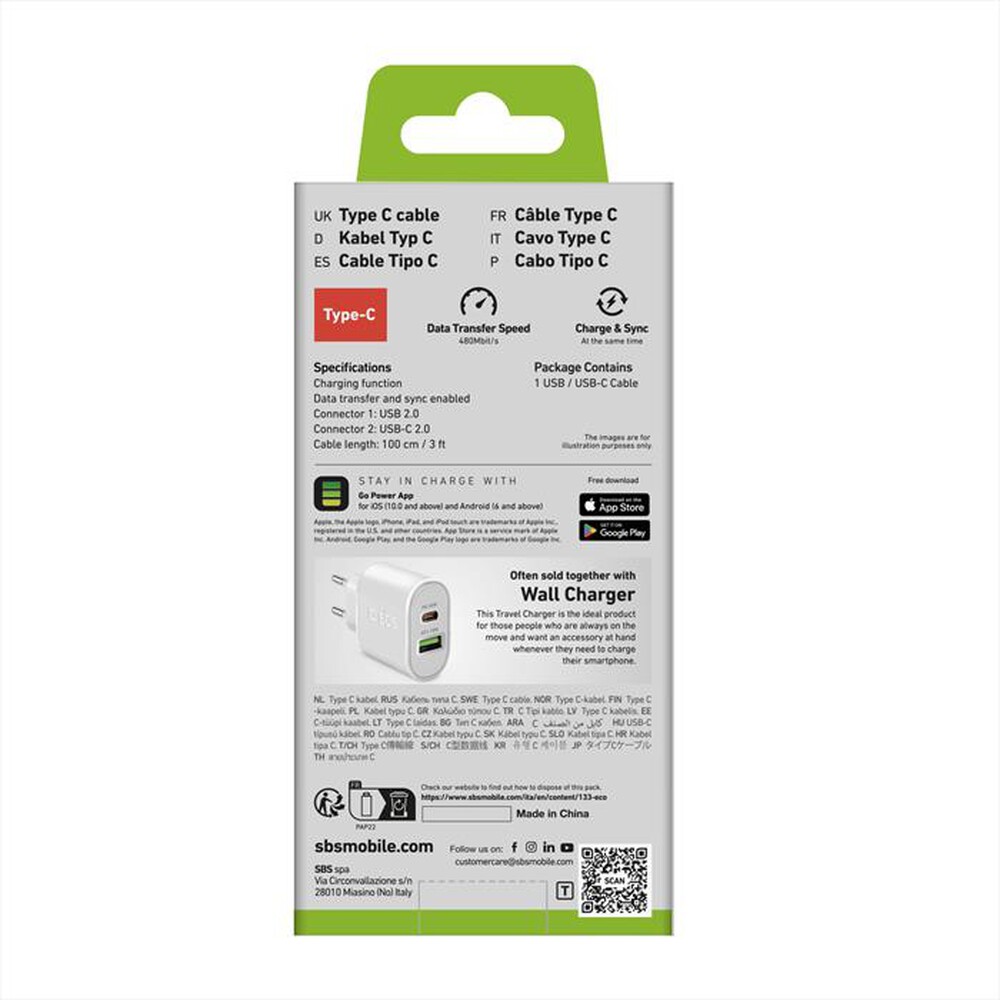 "SBS - Cavo per dati e ricarica USB-A TECABLEMICROC10W-Bianco"