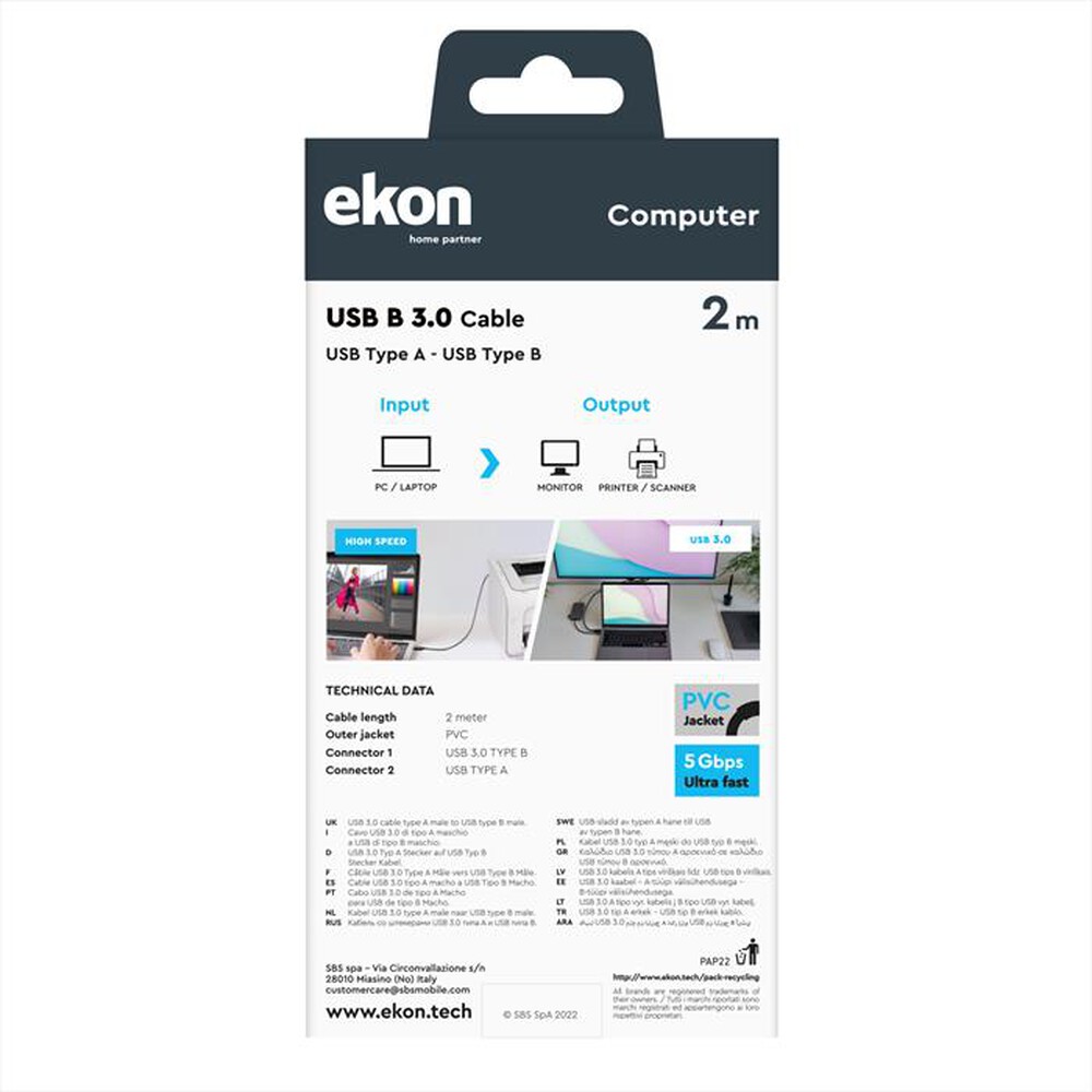 "EKON - Cavo USB ECIT3USBAB20K-Nero"