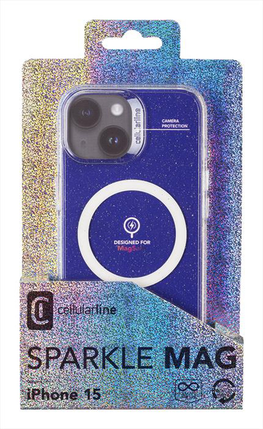 "CELLULARLINE - Cover SPARKLE MAG per iPhone 15-Transparent"