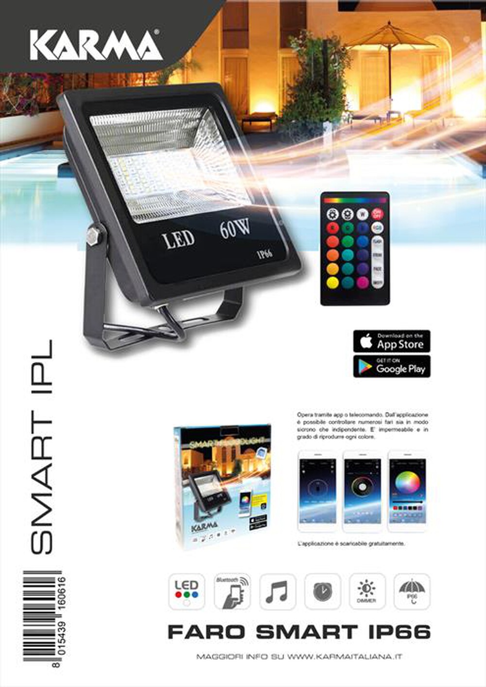 "KARMA - Faro a led smart impermeabile SMART IPL-Nero"