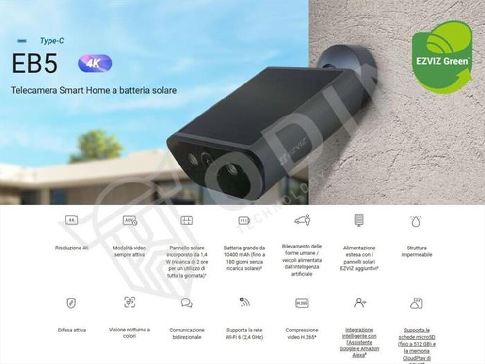 Immagine del prodotto EZVIZ - Telecamera da Esterno a Batteria Solare EB5-Nero