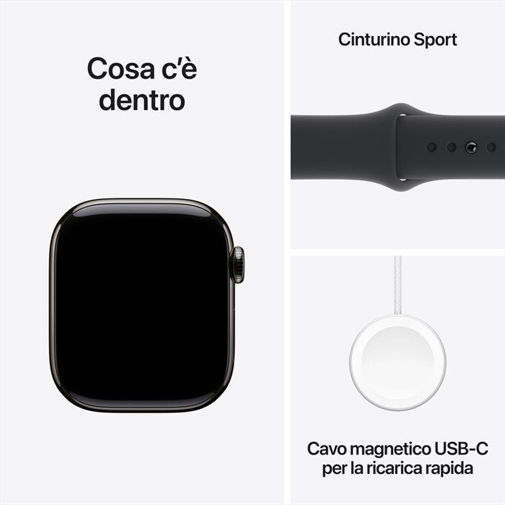 Immagine del prodotto APPLE - Watch Series 10 GPS + Cellular 42mm Titanio-Ardesia - Sport Band Nero M/L