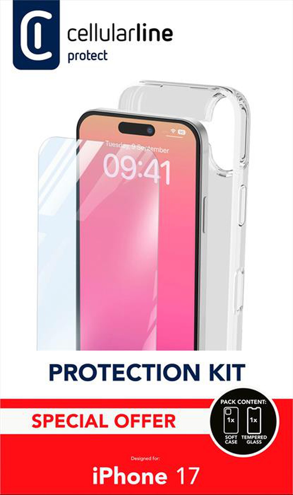 Immagine del prodotto CELLULARLINE - Kit di accessori PROTECTION KIT per IPHONE 17-Trasparente