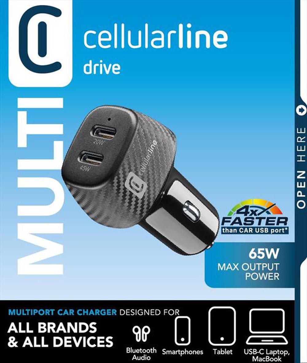 Immagine del prodotto CELLULARLINE - Caricatore da auto CBRUSB2PD65WK-Nero