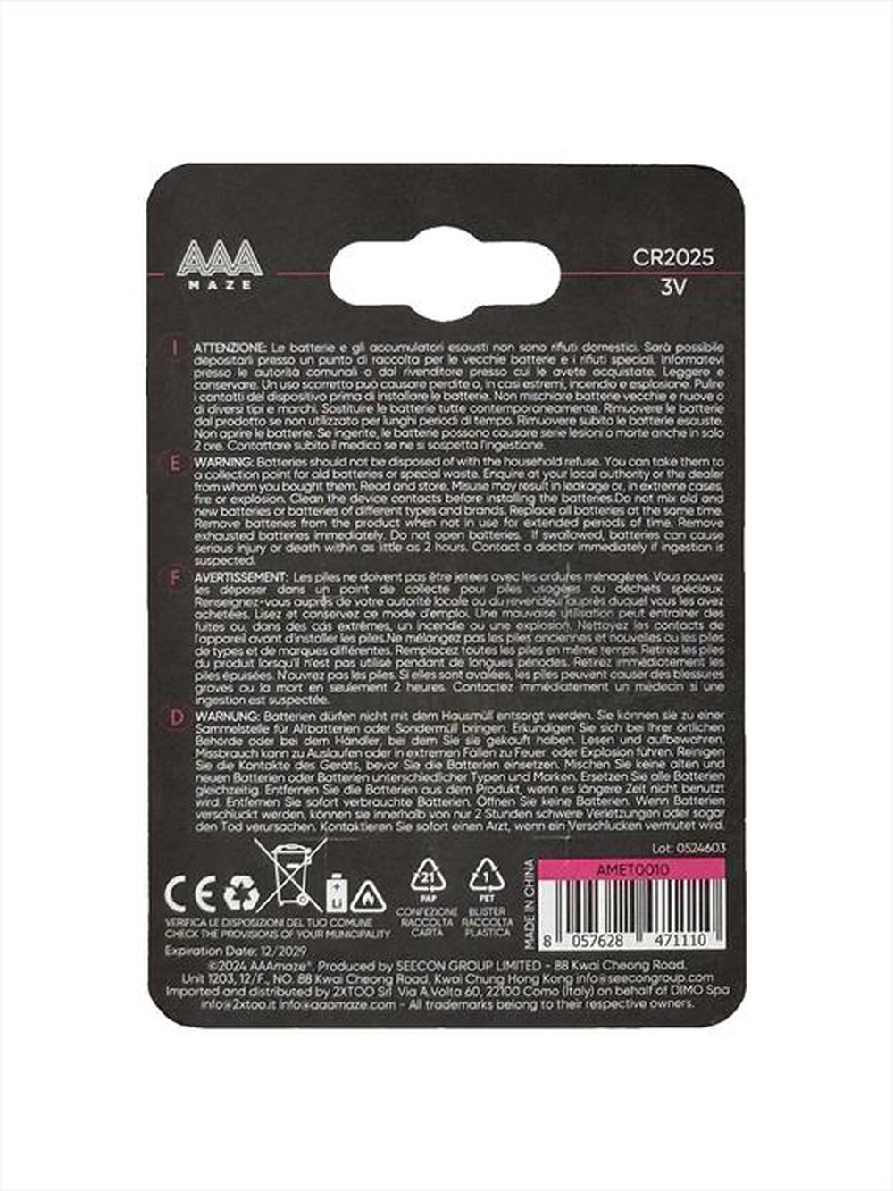 "AAAMAZE - PILE BUTTONCELL LITHIUM CR2025-Acciaio"