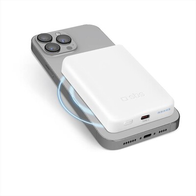 SBS - Power bank magnetico TEBB5000MAG1CW-Bianco,  SBS - Power bank magnetico TEBB5000MAG1CW-Bianco