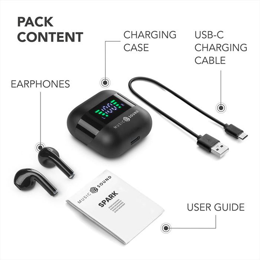 "MUSIC SOUND - AURICOLARI TWS CON DISPLAY LED-Black"