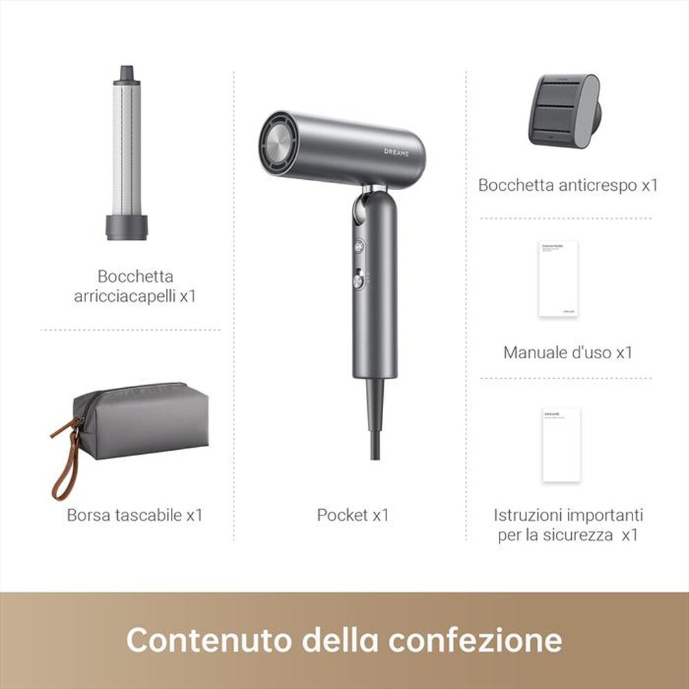 "DREAME - Asciugacapelli Hair Pocket-Grigio"