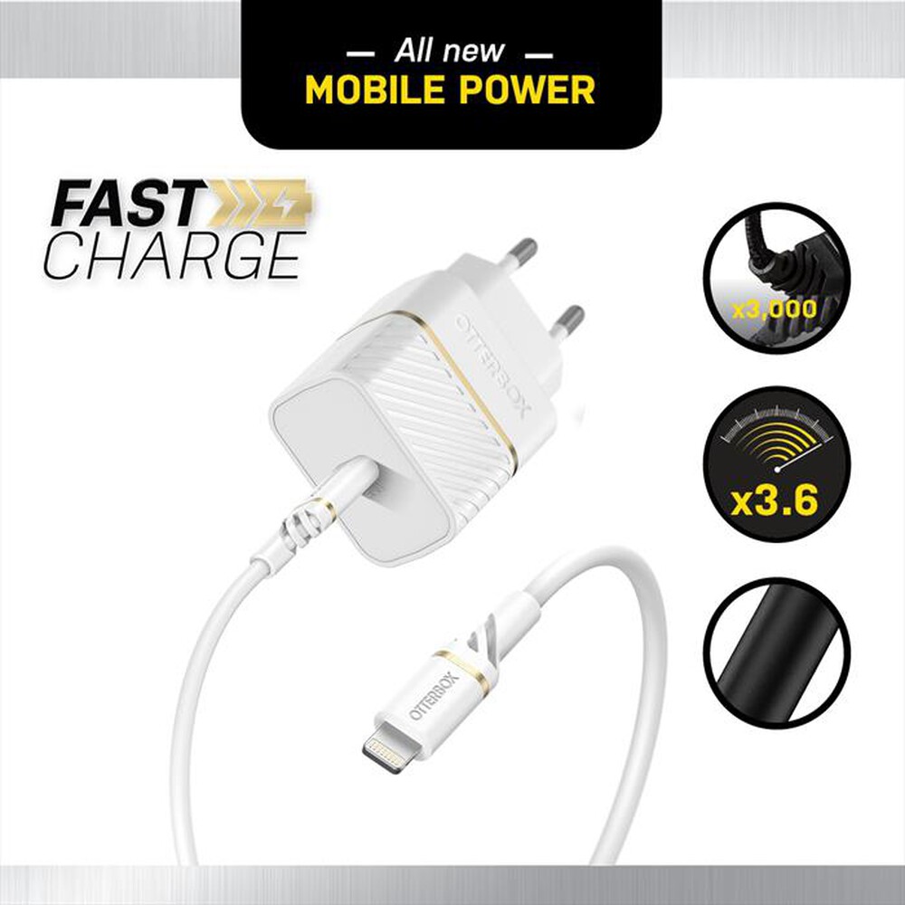 "OTTERBOX - CARICATORE DA MURO USB-C 20W + CAVO USB-C-LIGHTING-bianco"