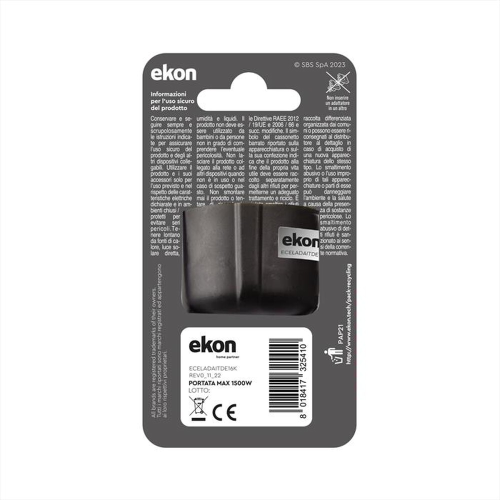 Immagine del prodotto EKON - Adattatore presa italo/tedesca 16A-Nero