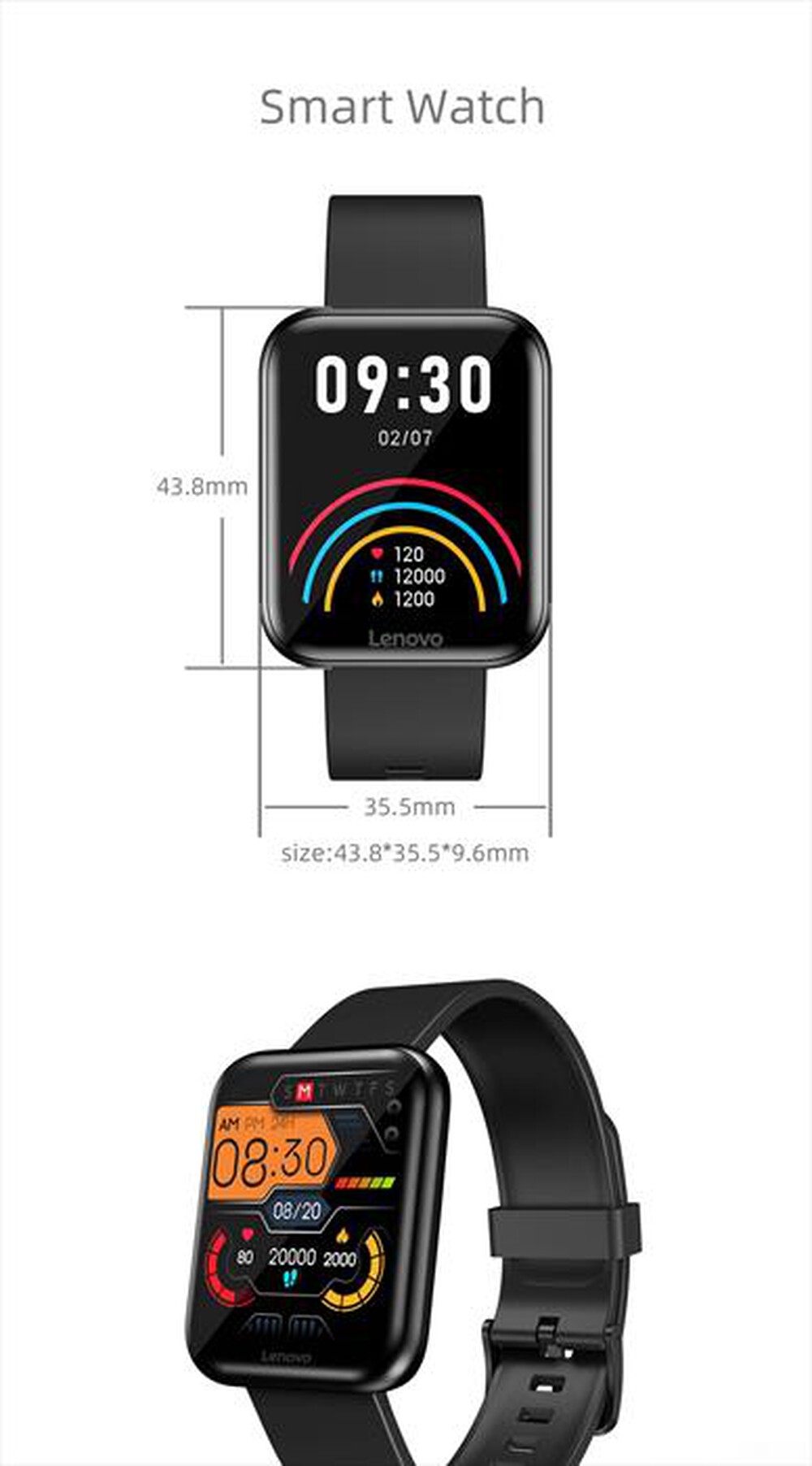 "LENOVO - Smartwatch E1MAX Touchscreen a colori-NERO"