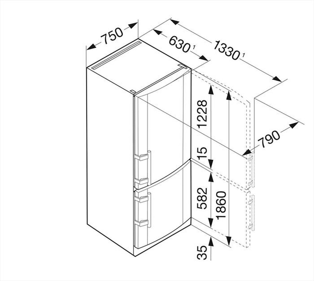 "LIEBHERR - Frigorifero combinato CNPESF 4613-21 Classe F 458l-Acciaio"