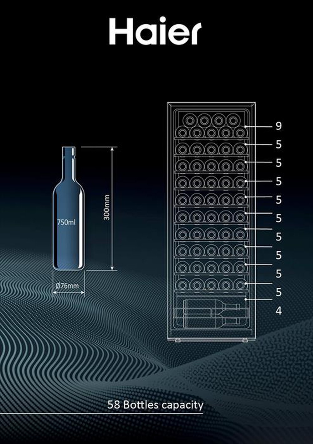Immagine del prodotto HAIER - Cantinetta HWS58GGH1 Classe D 58 bottiglie-Nero