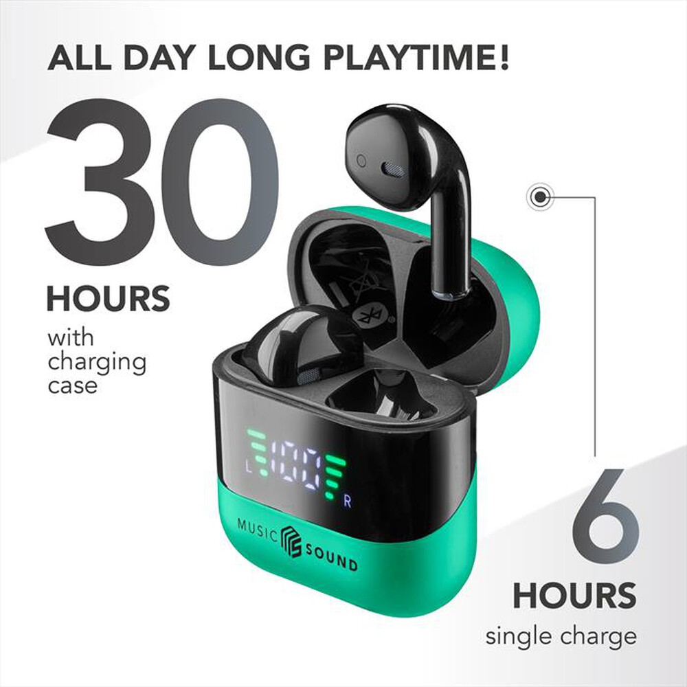 "MUSIC SOUND - AURICOLARI TWS CON DISPLAY LED-Green"