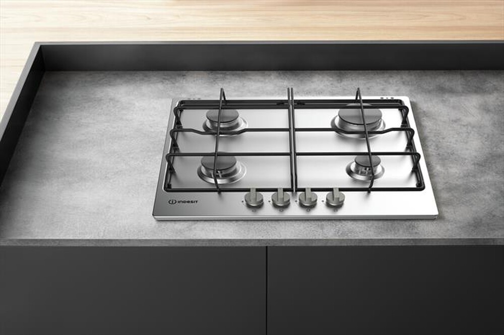 "INDESIT - Piano cottura a gas THP 642 IX/I 59cm-Nero, Stainless steel"