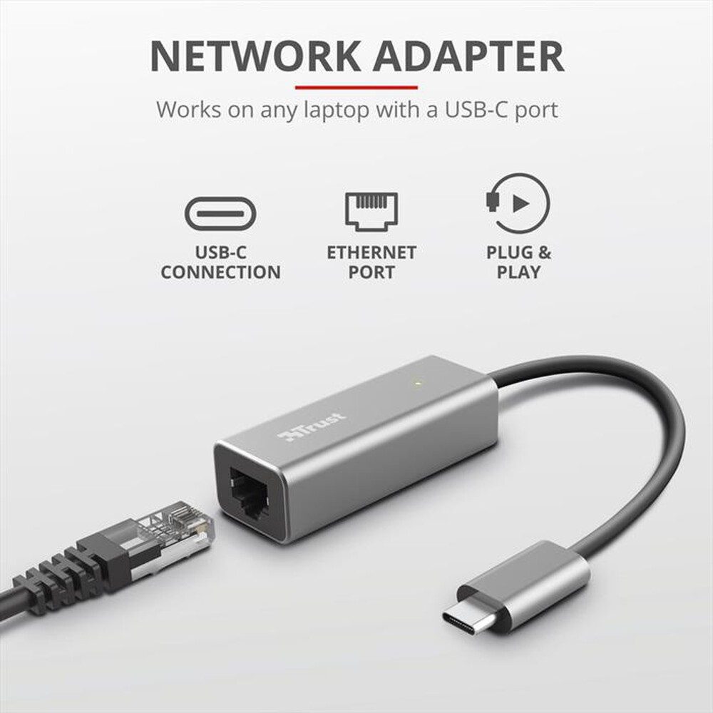 "TRUST - DALYX USB-C NETWORK ADAPTER-Grey/Black"