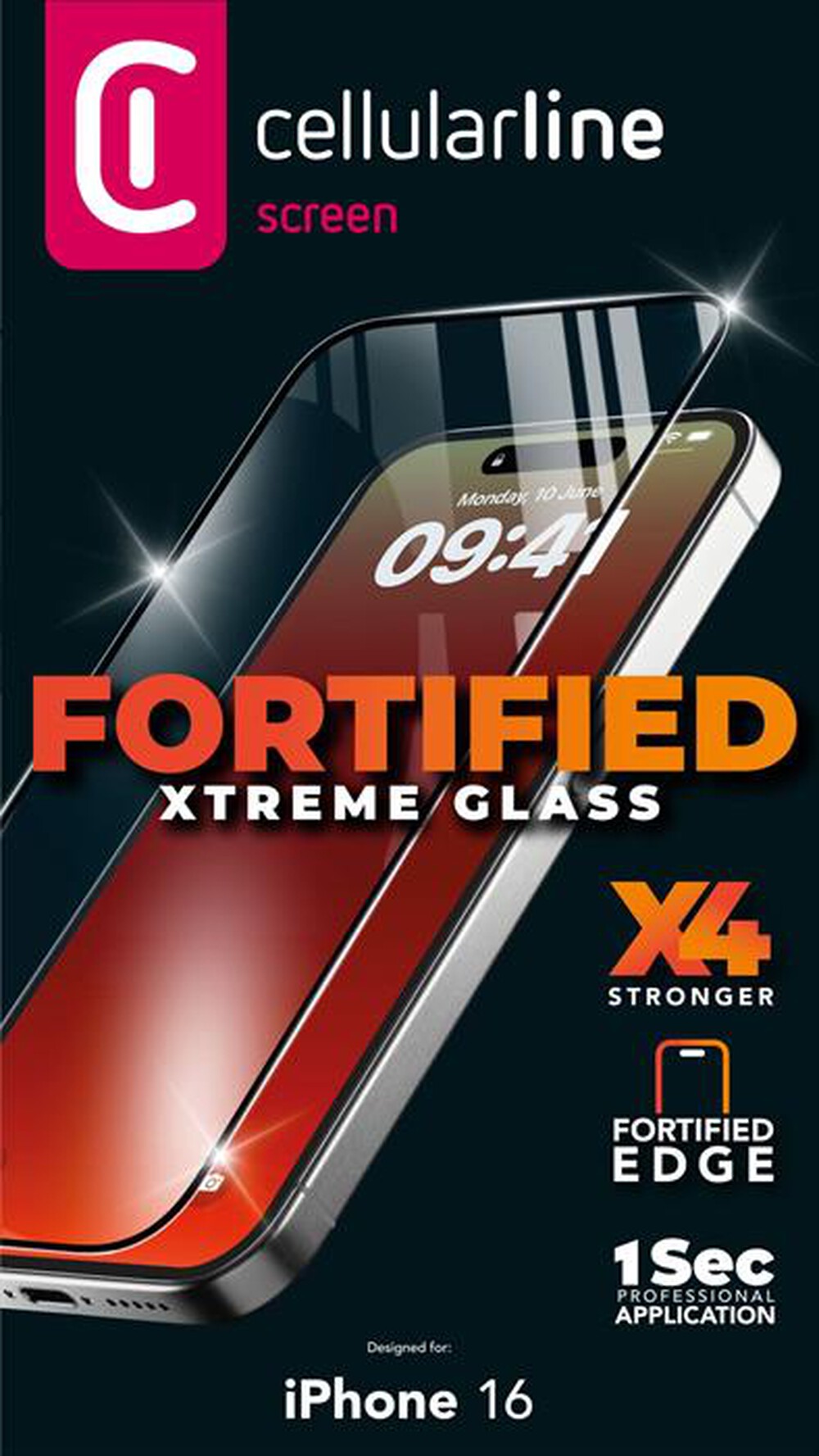 "CELLULARLINE - FORTIFIED XTREME GLASS - IPHONE 16-Transparent"