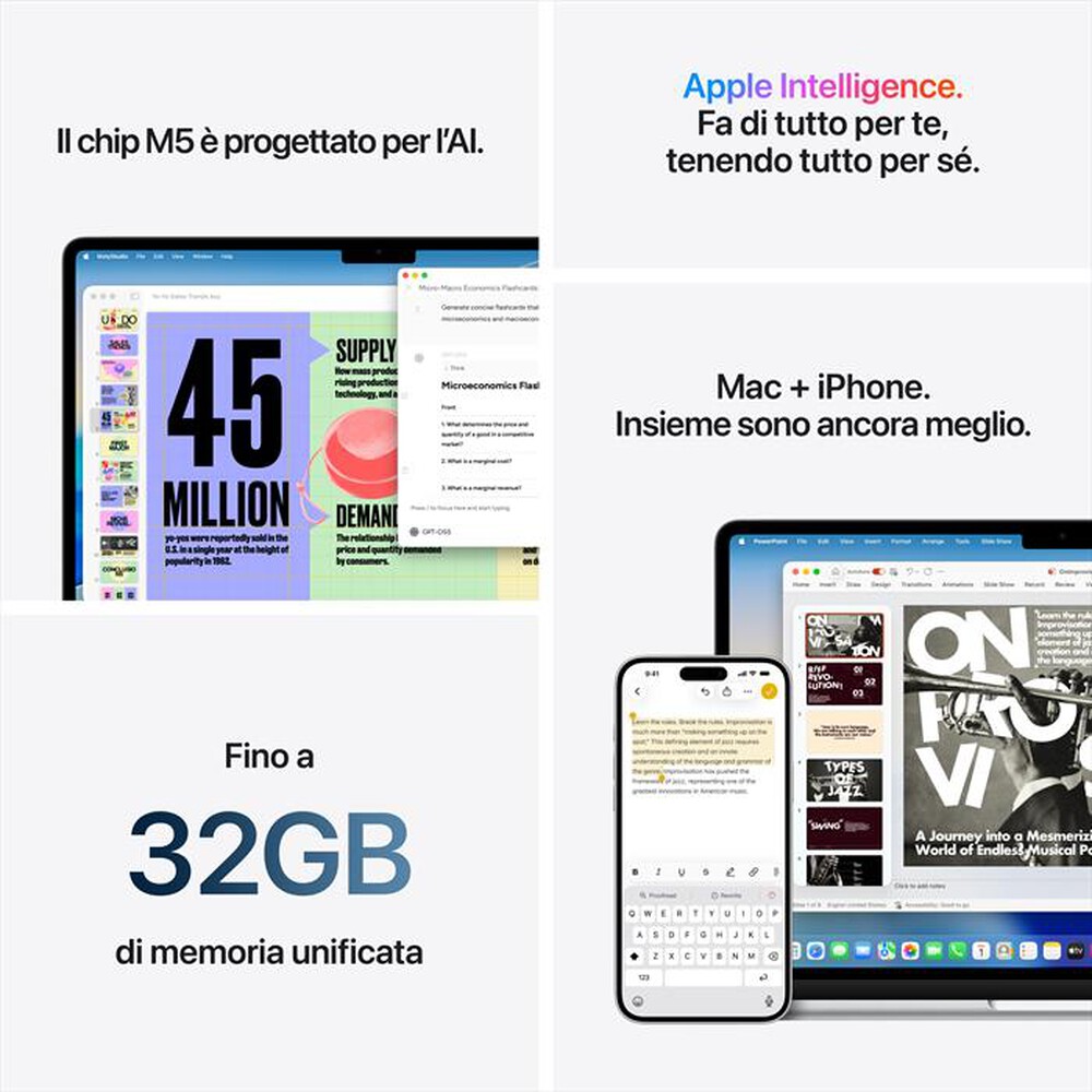 Immagine del prodotto APPLE - MacBook Air 13" M5 Core 10 CPU 10 GPU 24GB 1TB SSD-Argento