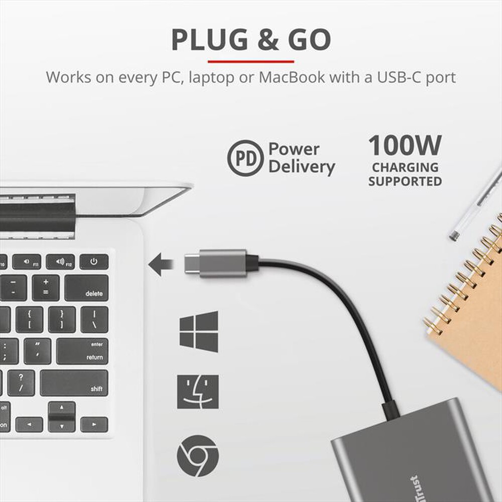 Immagine del prodotto TRUST - DALYX 3-IN-1 USB-C ADAPTER-Grey