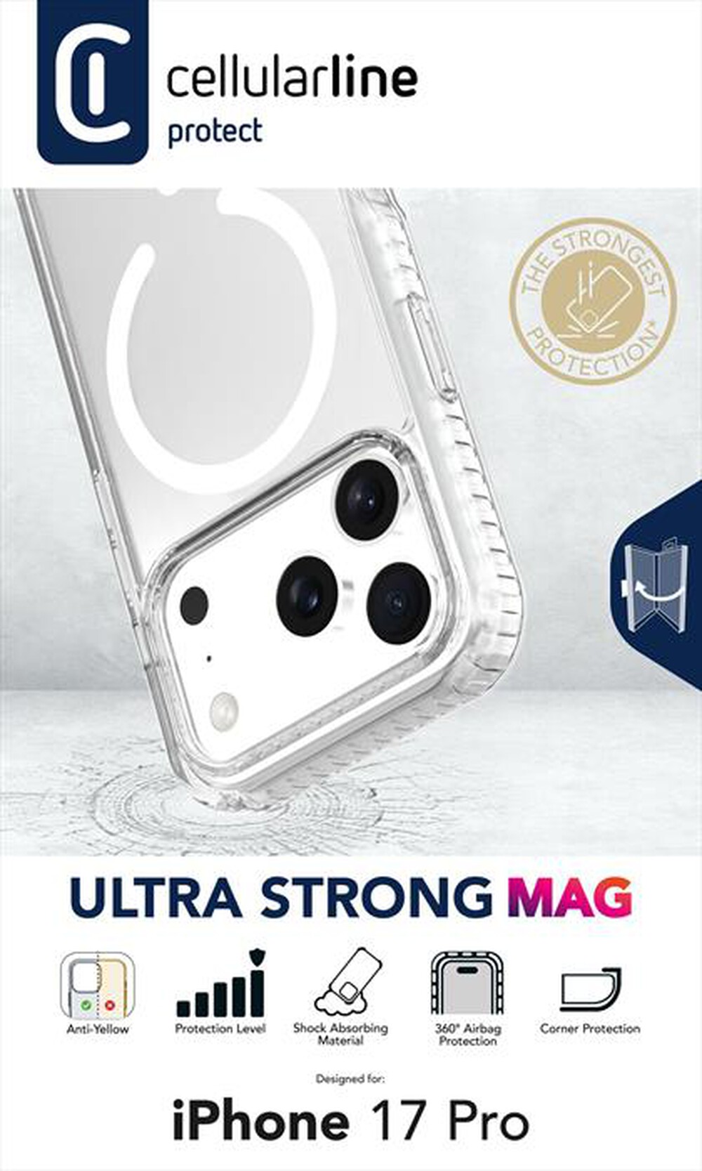 Immagine del prodotto CELLULARLINE - Custodia ULTRA STRONG MAG per IPHONE 17 PRO-Trasparente