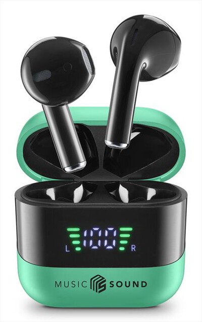 MUSIC SOUND - AURICOLARI TWS CON DISPLAY LED-Green