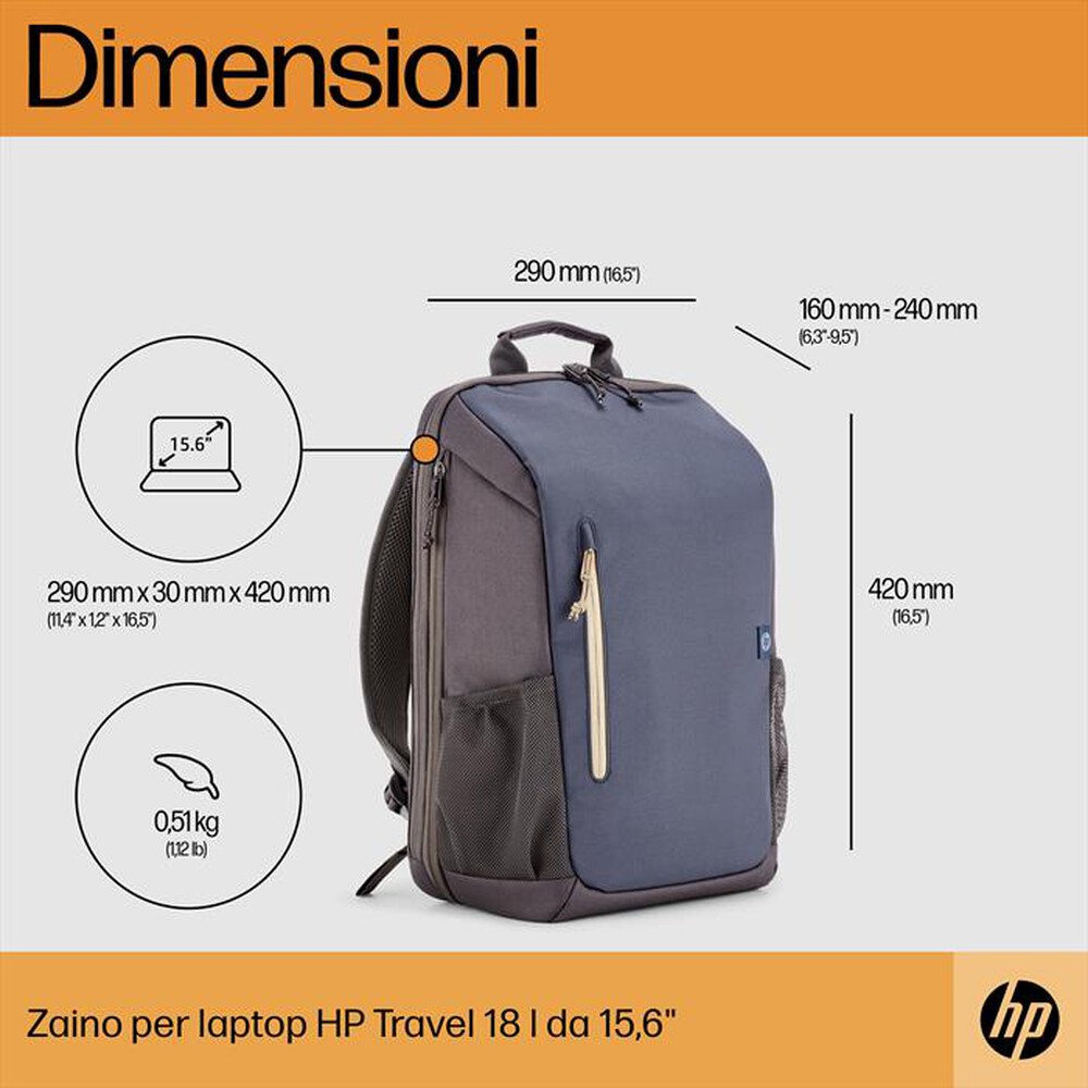 "HP - Zaino 18L TRAVEL 15.6 per laptop HP Travel 15.6-Blue Night"