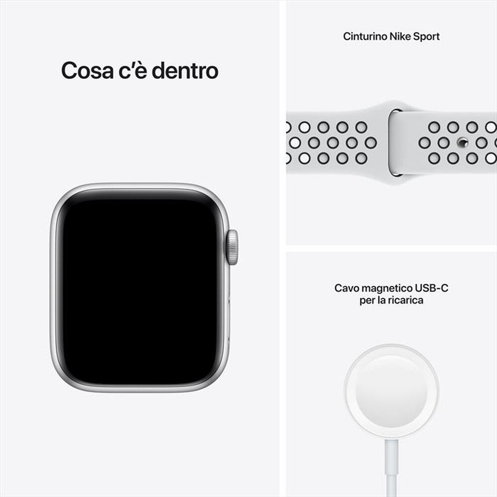 "APPLE - Apple Watch NIKE SE GPS 44Mmm Alluminio Argento-Sport Puro Platino/Nero"