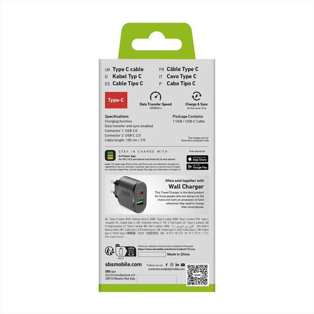 Immagine del prodotto SBS - Cavo USB a USB-C da 1 metro nero-Nero