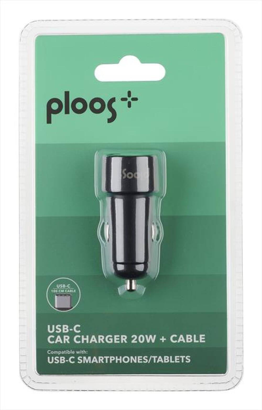 Immagine del prodotto PLOOS - Kit di ricarica da auto USB-C TO USB-C 20W-Nero