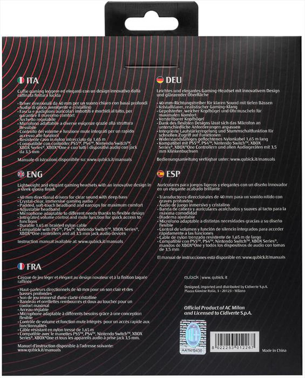 Immagine del prodotto QUBICK - CUFFIE GAMING AC MILAN DEVILS-rosso/nero