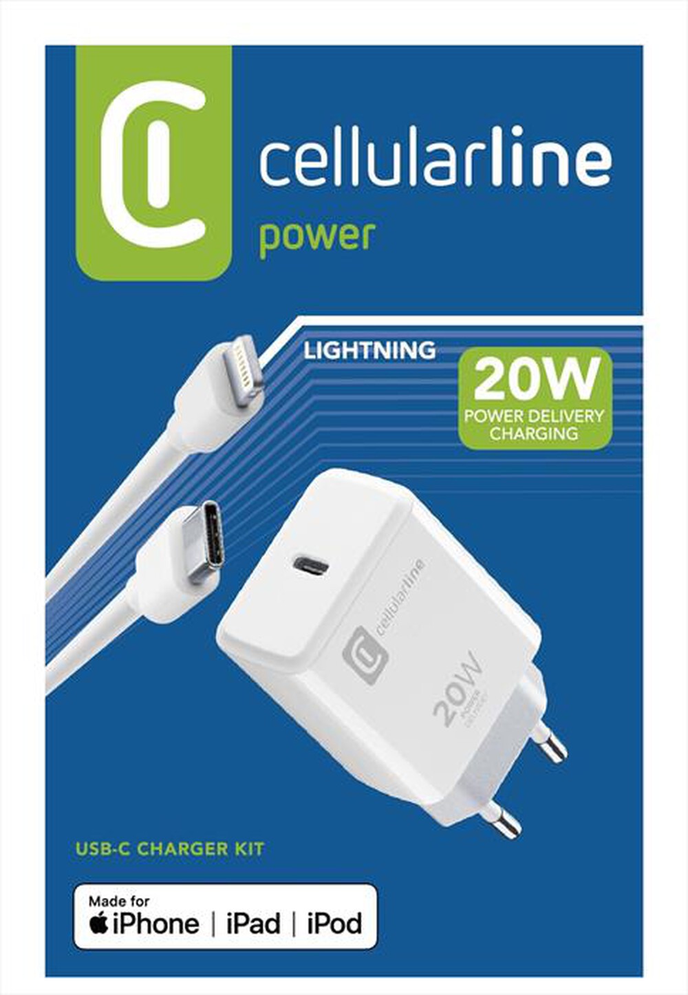"CELLULARLINE - ACHIPHKITC2LMFI20W Carica Batterie-Bianco"