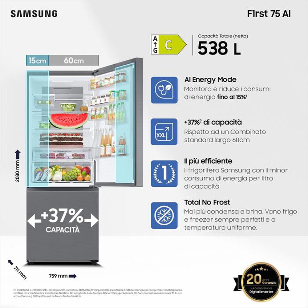 "SAMSUNG - Frigorifero combinato RB53DG706CS9EF ClasseC 538lt-Metal Inox"
