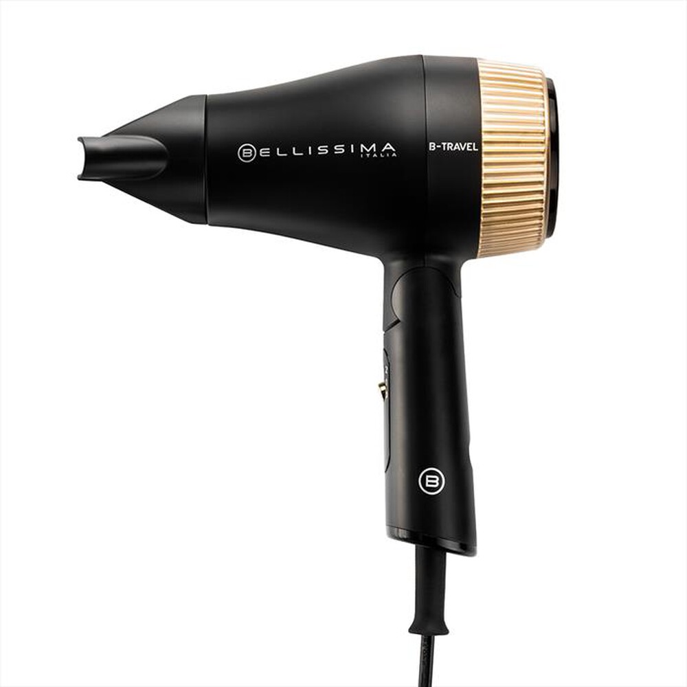 "BELLISSIMA IMETEC - ASCIUGACAPELLI DA VIAGGIO B-TRAVEL CON BEAUTY BAG-Nero, Oro"