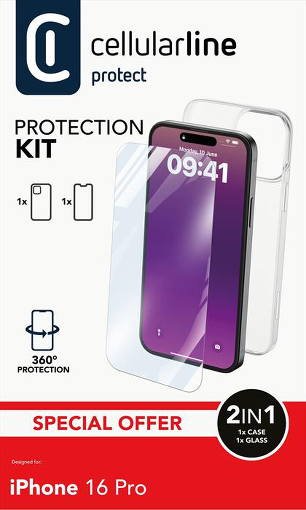 Immagine del prodotto CELLULARLINE - Cover case PROTECTION KIT per iPhone 16 Pro-Transparent