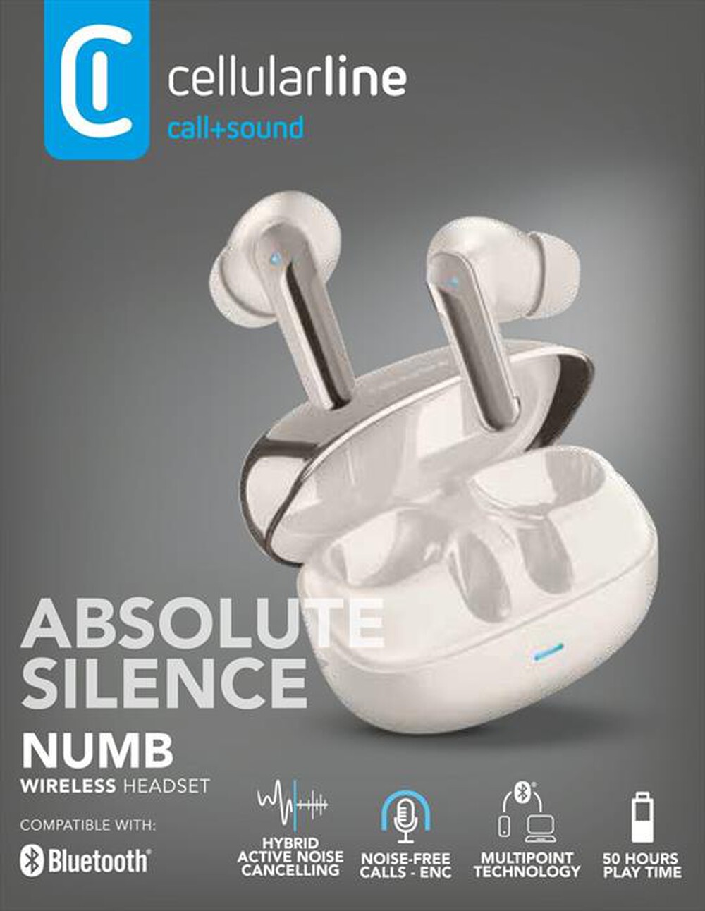 Immagine del prodotto CELLULARLINE - Auricolare bluetooth NUMB CON HYBRID ANC-Beige