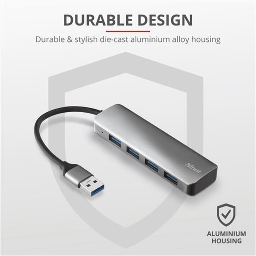 "TRUST - HALYX 4-PORT USB3.2 HUB-Alluminio"