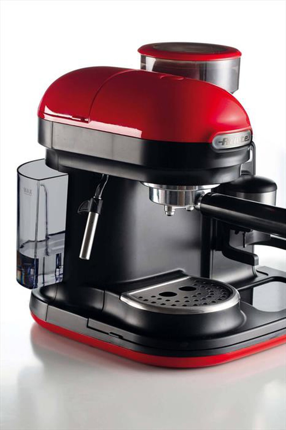 "ARIETE - 1318 Moderna Macchina da caffè con macinacaffè-Rosso/Nero"
