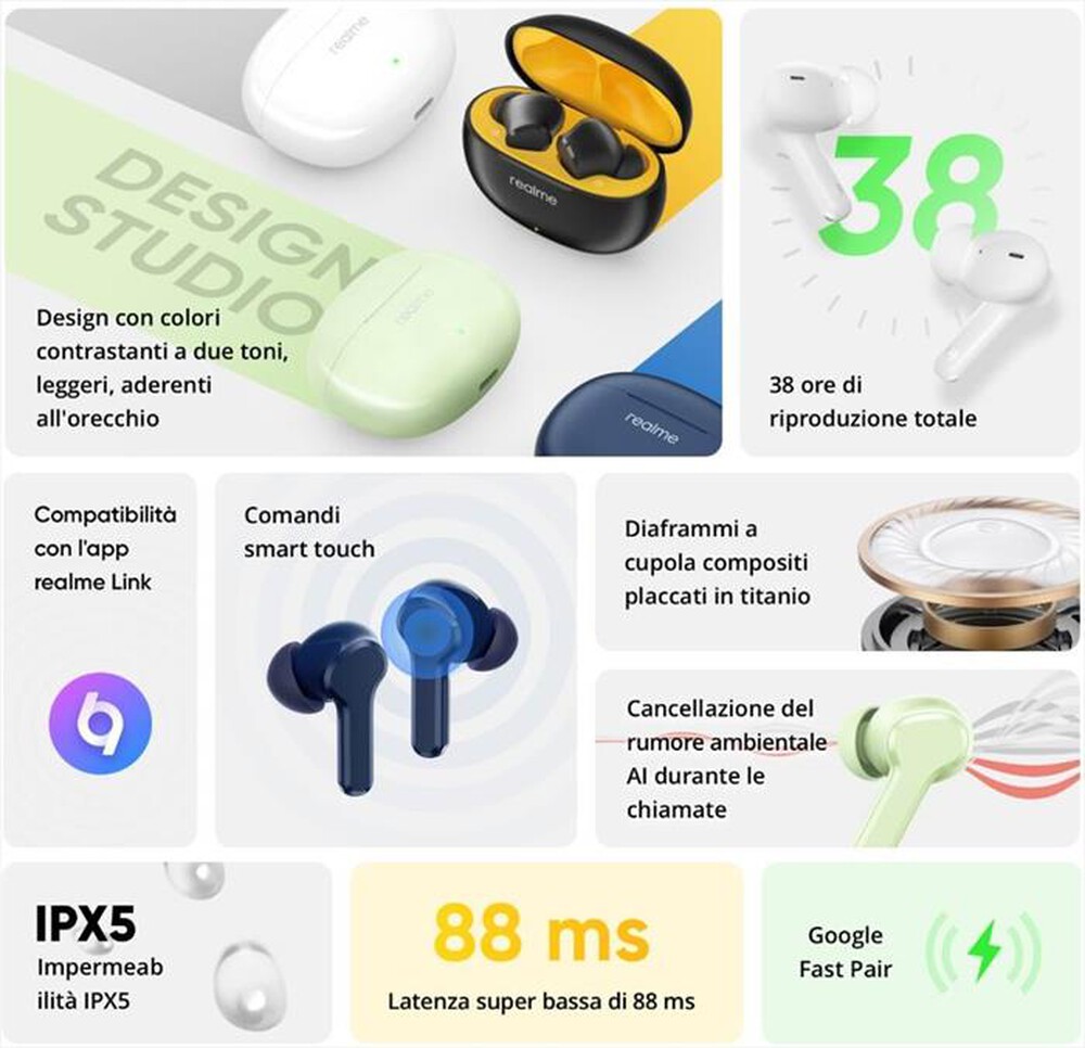 "REALME - REALME BUDS T110 WIRELESS EAR BUDS-Punk Black"