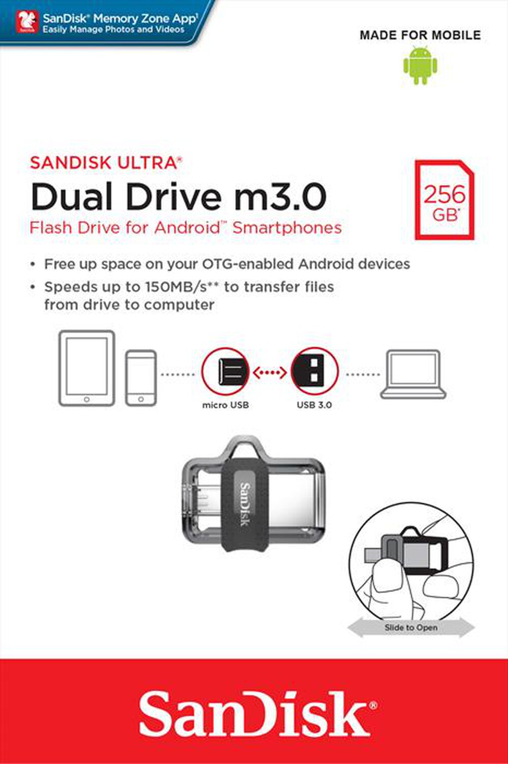 "SANDISK - USB DUAL DRIVE M3.0 256GB - "