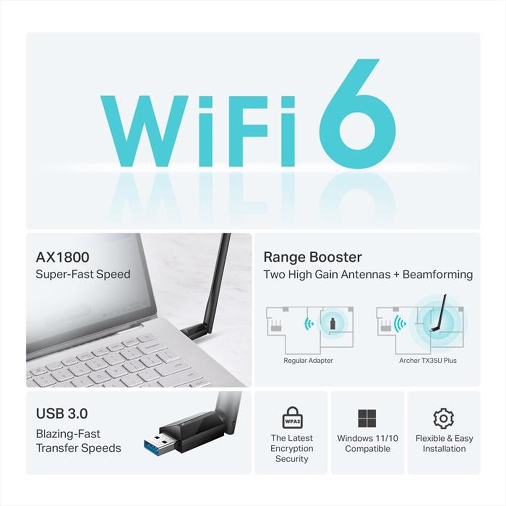 Immagine del prodotto TP-LINK - Adattatore USB Wi-Fi 6 AX1800 ARCHER TX35U PLUS-nero