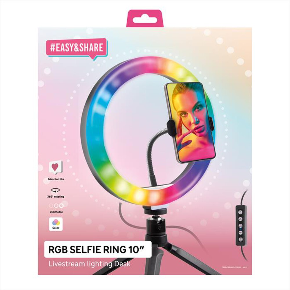 "SBS - TESELFIRINGCLIP10RGB Selfie ring da 10\"-Multicolor"