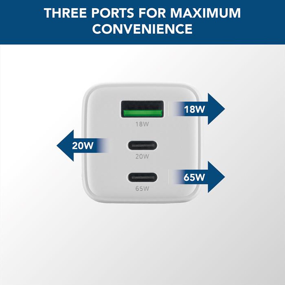 "CELLULARLINE - Caricatore da rete MULTIPOWER TRIO PORT 65W-White"