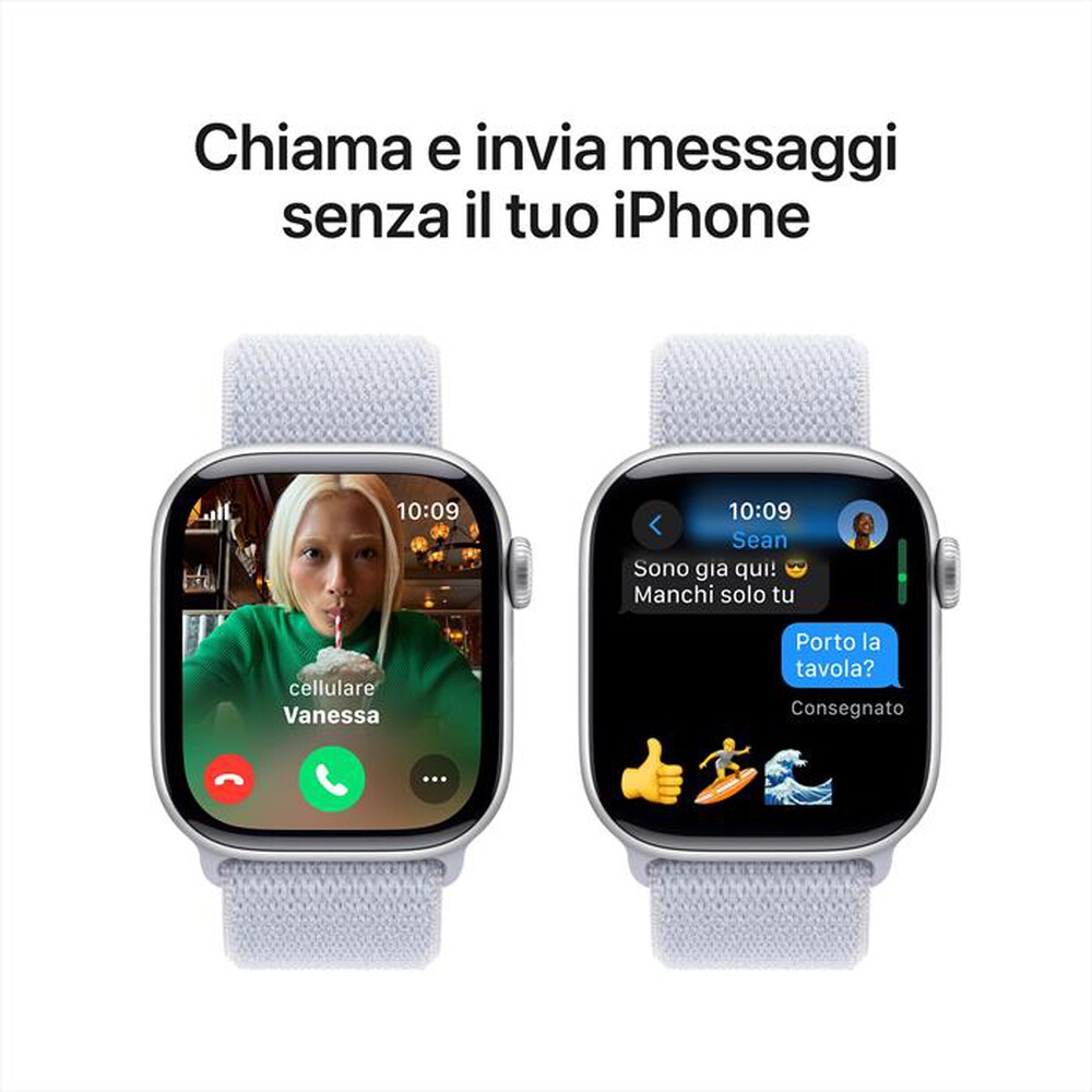 "APPLE - Watch Series 10 GPS + Cellular 42mm Alluminio-Argento - Sport Loop Blu Cloud"